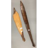 Two Australian Aboriginal wooden spear throwers,