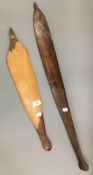 Two Australian Aboriginal wooden spear throwers,