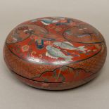 A 19th century Chinese lacquer marriage box Incise decorated with bats, fish, geometric motifs, etc,