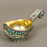 An enamel decorated silver gilt kovsh Of typical form,