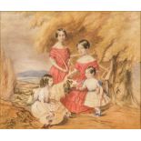 ENGLISH SCHOOL (early 19th century) Portrait of Sisters with the Family Dog Watercolour,