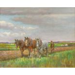 GEOFFREY MORTIMER (1895-1986) British (AR) The Ploughing Team Oil on board, signed, framed. 26.