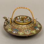 A fine quality Chinese late 19th century cloisonne teapot Of squat rounded form,