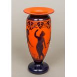 ANDRE DELATTE (1887-1953) French An etched blue and orange cameo glass vase Decorated with a band