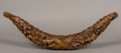 A 19th century carved oak swag Worked with ribbon tied fruiting oak leaves. 72 cm wide.