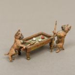 An Austrian cold painted bronze animalier group Formed as two pug type dogs playing billiards.