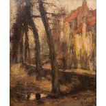 CONTINENTAL SCHOOL (late 19th/early 20th century) House by a Tree Lined Waterway Oil on canvas,