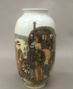 A Burslem pottery gypsy caravan trial vase Of ovoid form with typical sgraffito decoration. 21.