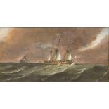 Attributed to THOMAS WHITCOMBE (1752-1824) British Shipping in Choppy Waters Oil on board, framed.