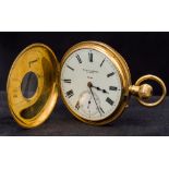 An 18 ct gold half hunter pocket watch The white enamelled dial with Roman numerals inscribed WH &