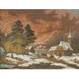 GERMAN SCHOOL (19th century) Figures in a Snowy Townscape Oil on canvas laid down, framed. 22.