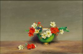 LAURENCE BIDDLE (1888-1968) British (AR) Floral Still Life Oil on prepared mahogany panel,