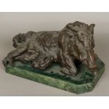 After the Antique Suckling Wild Boar Bronze, indistinctly signed on the shaped marble plinth base.