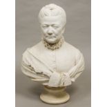 A 19th century carved marble bust Possibly carved as Queen Victoria, mounted on a turned socle base.