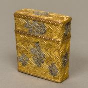 A 19th century unmarked silver mounted gilt metal etui Of hinged flattened rectangular form,