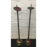 A large pair of 19th century bronze altar sticks Bobbin cast. 110 cm high.