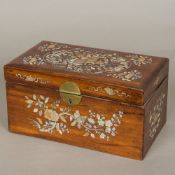 A 19th century Chinese mother-of-pearl inlaid wooden (possibly hongmu) box The hinged rectangular