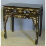 A 19th century Chinese mother-of-pearl inlaid hardwood altar table Of cleated rectangular form,