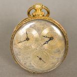 A 19th century 18 ct gold cased double timekeeper pocket watch The multi-dial silvered face