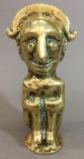 A Pre-Columbian Aztec type bronze figure Modelled seated with knees clenched,