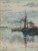 HELEN HOWARD HATTON (born 1860) British Moored River Boat Oil on board, signed, framed and glazed.