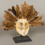 A Lega Tribe of the Democratic Republic of Congo ivory mask Decorated with an unusual feather and