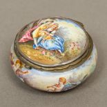 A 19th century Continental enamel decorated box Of squat rounded form,