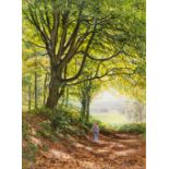 BONOMI EDWARD WARREN (flourished 1860s-1877) British Figure on a Woodland Path Watercolour,