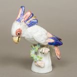 A 19th century German porcelain model of a cockatoo,