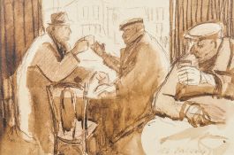 LES JACOBS (20th century) British The Cafe Watercolour, signed, framed and glazed. 36 x 24 cm.