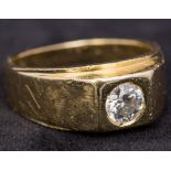 A gentleman's 14K gold diamond set signet ring The single stone spreading to approximately 0.