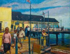 WILLIAM BOWYER RA (1926-2015) British (AR) Southwold Pier Oil on canvas, unframed. 101 x 87 cm.