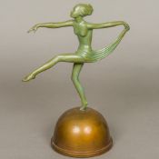 After MAX LE VERRIER (1891-1973) French Art Deco Dancer Green patinated art metal,