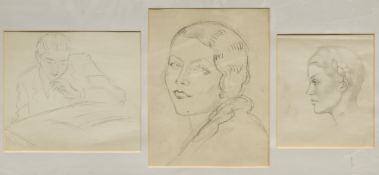 HENRYK BERLEWI (1894-1967) Polish (AR) Three Head Studies Pencil, inscribed to verso,