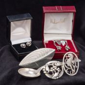 A collection of various Scandinavian and other silver contemporary jewellery,