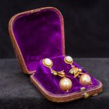 A pair of Victorian 14 ct gold pearl,