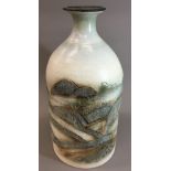 LES COLE (20th/21st century) British Stoneware bottle vase Decorated with a continuous rural