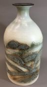 LES COLE (20th/21st century) British Stoneware bottle vase Decorated with a continuous rural