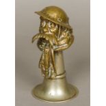 An early 20th century bronze car mascot Formed as Old Bill, signed Bruce Bairnsfather,