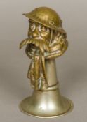 An early 20th century bronze car mascot Formed as Old Bill, signed Bruce Bairnsfather,