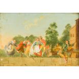 Attributed to F HOLZER (19th century) Austrian Figures Dancing on a Terrace Oil on panel, framed.