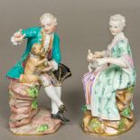 A 19th century Meissen figural group Formed as a well-dressed young gentleman with a tricorn hat,