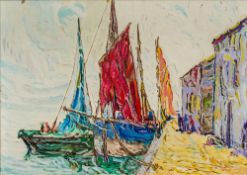 Manner of VAN GOGH Mediterranean Quay Side Oil on board, framed. 68.5 x 48.5 cm.