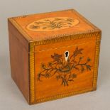 A late George III marquetry inlaid satinwood tea caddy Of rectangular section,