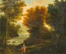 CONTINENTAL SCHOOL (17th/18th century) Figures in a River Landscape Oil on canvas, framed. 75 x 61.