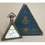 A Swiss 800 silver cased Masonic pocket watch Of typical triangular form,