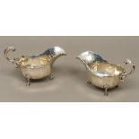 A pair of George V silver sauceboats, each hallmarked London 1919,