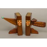 A pair of early 20th century Cambridge University mahogany rowing bookends Mounted with the prow