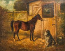 HERBERT ST JOHN JONES (1872-1939) British Horse and Dog Before a Stable Oil on canvas,