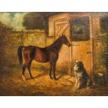 HERBERT ST JOHN JONES (1872-1939) British Horse and Dog Before a Stable Oil on canvas,